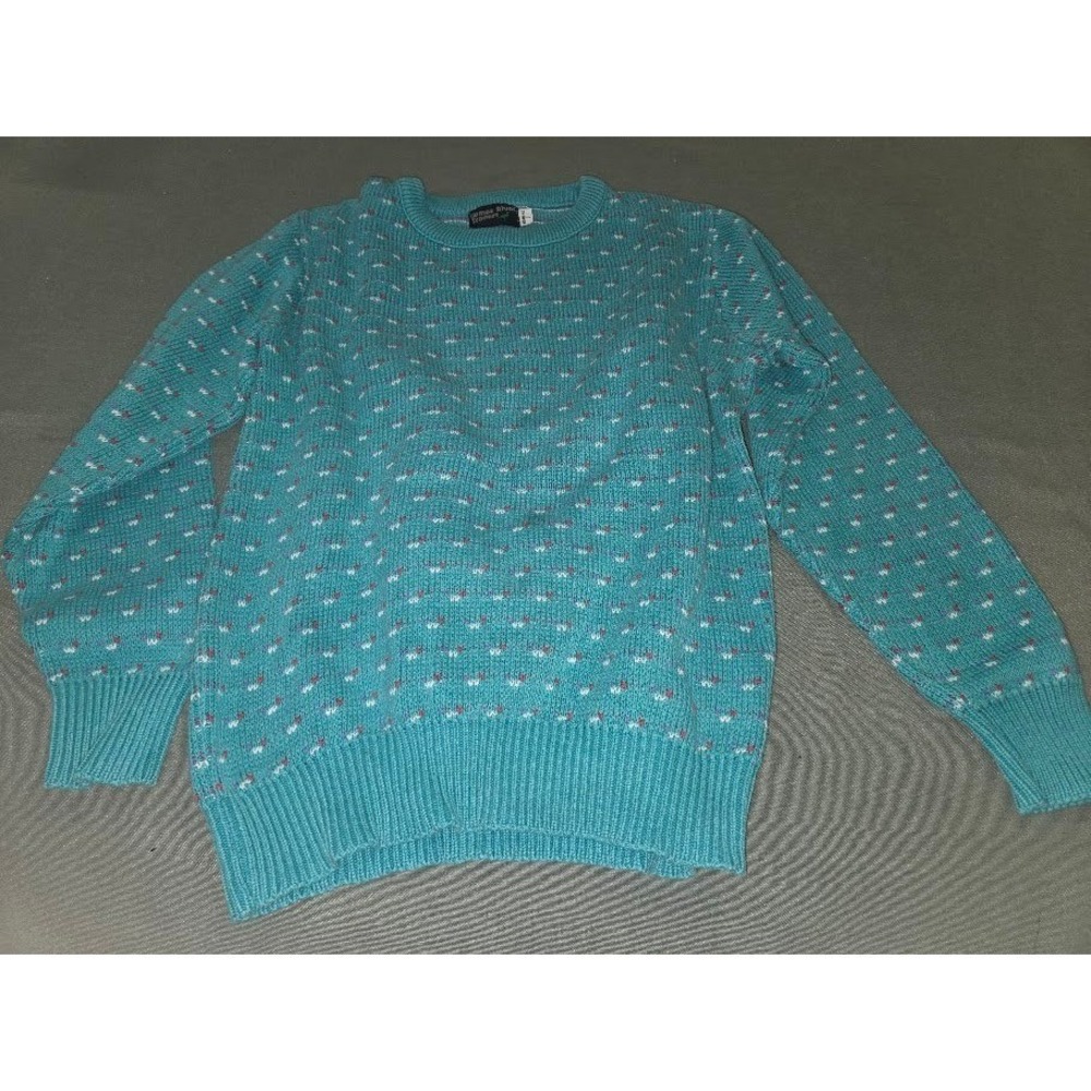 James River Traders Womens Small Teal Knit Crewneck Sweater Fair Isle Pattern